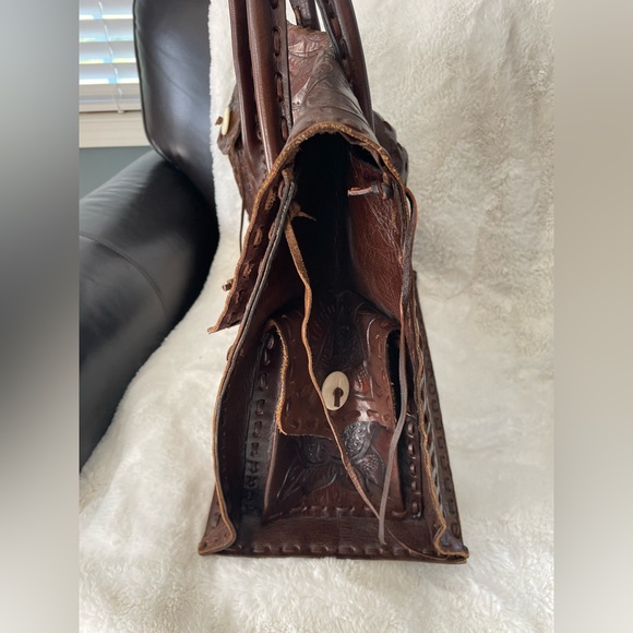One of a kind handmade leather tote bag from Mexico - Picture 5 of 6